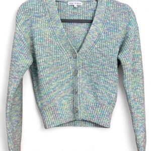 Free the Roses Heart Button Cardigan M Pastel Mint Multicolor Knit Crop Sweater